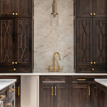 Taj Mahal Honed Quartzite Island, Range, and Backsplash with Pencil Edges