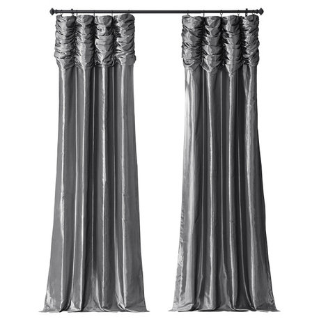 Ruched Platinum FauxSilk Taffeta Curtain Single Panel, 50"x120"