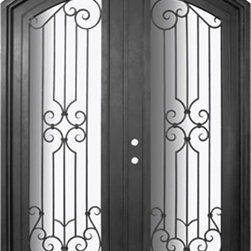 Milano 72x96  Arch Top Wrought Iron Double Door 14 Gauge Steel - Front Doors