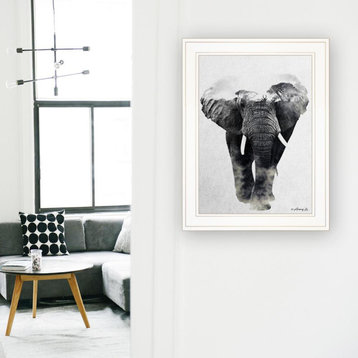 "Elephant Walk" by Andreas Lie, Framed Print, White Frame