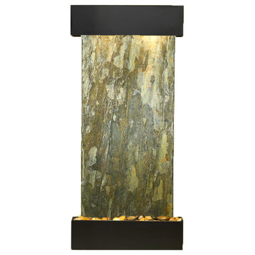 Cascade Springs Water Fountain, Natural Green Slate, Blackened Copper, Square