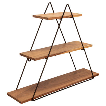 Metal/Wood 20" Triangle Wall Shelf, Brown