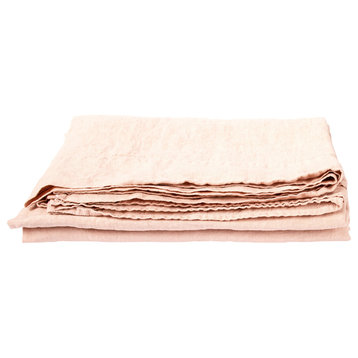 Linen Stone Washed Flat Sheet, Rosa, Twin