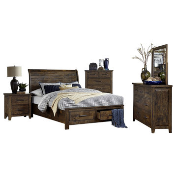 5-Piece Jackson Queen Storage Bed, Dresser, Mirror, Nightstand, Chest Brown
