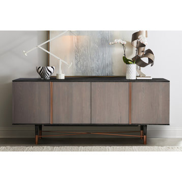 Turin Rustic Oak Wood Sideboard Cabinet With Copper Accent
