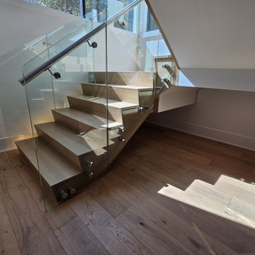 Project #129 | Modern White Oak Staircase with Slanted Risers