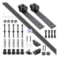 6.6' Steel Sliding Barn Door Hardware Track Rail Kit, Black 78"