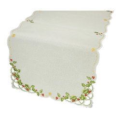 Xia Home Fashions - Winter Berry Embroidered Cutwork Collection Christmas Table Runner - Table Runners