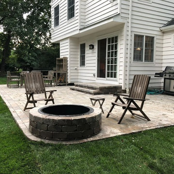 Unilock Brussels Patio, Steps & Landing ft. Unilock Sunset Round Firepit Install
