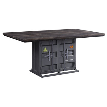 Bowery Hill Industrial Contemporary Dining Table in Antique Walnut & Gunmetal