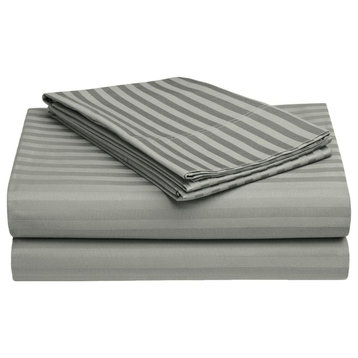 Premium Striped 650 Thread Count Egyptian Cotton Sheet Set - Queen, Grey