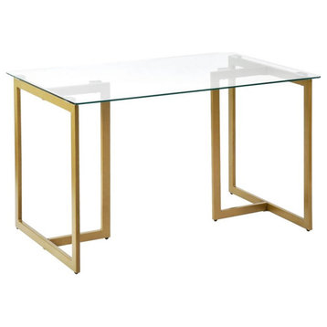 FurnitureR Slip 47" Metal and Glass Dining Table with Metal Frame in Clear/Gold