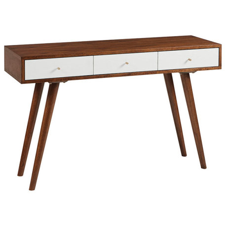 Madison Park Rigby Mid-Century 3-Drawer Writing Desk, White/Pecan