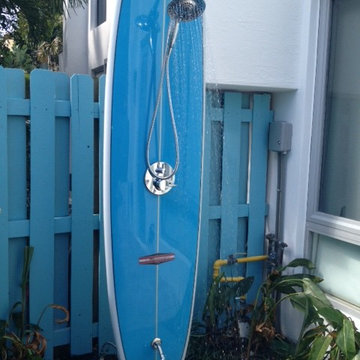 Surf board outdoor shower