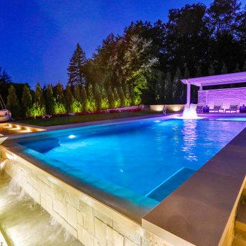 Hinsdale, IL Rectilinear Pool with Hot Tub Inside and Infinity Edge