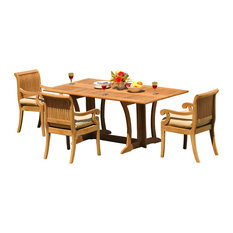 4-Piece Outdoor Patio Teak Dining Set, 69" Warwick Table, 3 Giva Arm Chairs