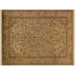 Bareens Designer Rugs - Agra 2 Pak Persian Gillian Taupe/Green Wool Rug - 9'1'' x 12'4'' - Designed with mesmerizing intricacy and gorgeous color palette, this hand-knotted masterpiece demonstrates the beauty and electrifying thrill of Pak Persian art. These meticulously hand-knotted Pak-Persian rug is made with pure wool and features breathtaking traditional, transitional, and tribal designs in bold luxurious color pallets. Known for their intricate designs these rugs are a reproduction of Persian rugs, made in Pakistan with unique Mughal designs. Made by master weavers using the same Persian texture, design and dying technique, we wanted to produce the most significant manifestation of Persian art, life, and culture. This rug is most famous for its exceptional quality, incredible designs, patterns, and vibrant rich color. Pak-Persian rugs made with Persian weave with high knot counts, which enables the high intricacy and detail found in the patterns are also referred to as "State of art", each color adds a rich beautiful detail in the artwork of this rug. The design, color, and beautiful chromatic composition with a vibrant sheen with intricate designs, exude beauty, elegance, and quality make this rug a masterpiece of its own.