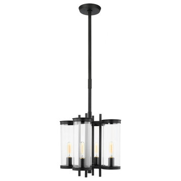 Eastham Outdoor Chandelier, 4-Light, Textured Black, Clear Shade, 16.25"