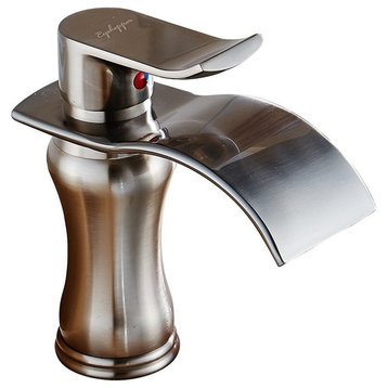 Huancayo Single Handle Water Fall Bathroom Sink Faucet, Brushed Nickel