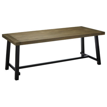 Rectangular Patio Dining Table, Trestle Metal Base With Acacia Wood Top, Gray
