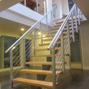 Central Stringer Stair with Cable Guardrail