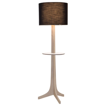 Nauta Floor Lamp, Brushed Brass, White Washed Oak, Black Amaretto/White Hpl Top Surface, Matching Wood Shelf With White Hpl Top Surface