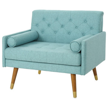 Nour Fabric Mid-Century Modern Club Chair, Blue/Dark Walnut