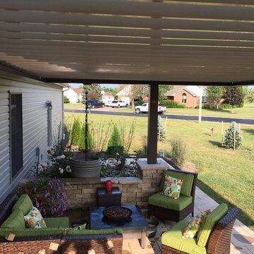 Louvered Roof - Brown Frame w/ Tan Louvers - Rain Chain