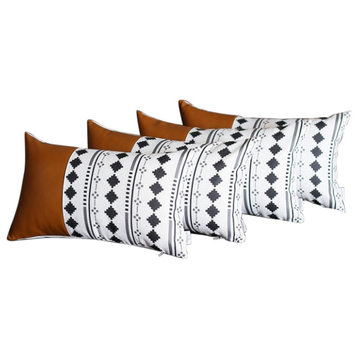 Set Of 4 Black And White Diamond Lumbar Pillow Covers