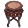 18"H. Hexagonal Oriental Marble top Stand with Floral Carving