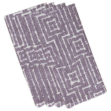 22"x22" Woven Tiki, Geometric Print Napkin, Purple, Set of 4