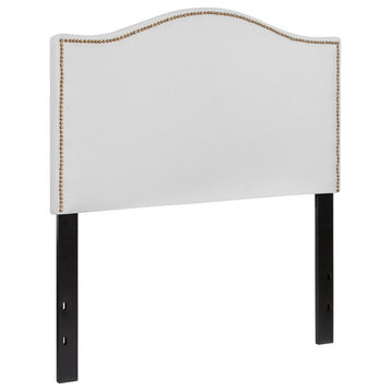 Lexington Upholstered Twin Size Headboard with Accent Nail Trim, White Fabric