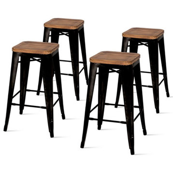 Pemberly Row Modern 26" Counter Stool in Brown/Black (Set of 4)