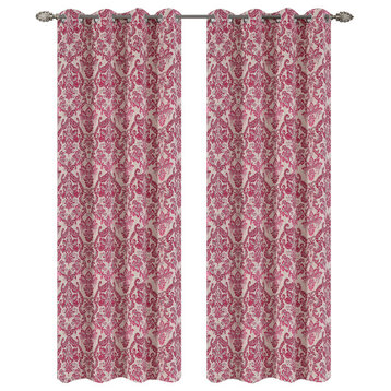 Jacquard Fern Drapery Curtain Panels, Fuchsia, 50"x63", Set of 2
