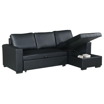 Faux Leather Convertible Sectional With Storage Black