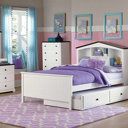 HOMELEGANCE 2018T-1 LARK WHITE KIDS TRUNDLE TWIN BOOKCASE PLATFORM BED - Kids Beds