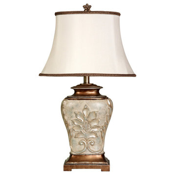 Magonia Table Lamp With Golden Accents and Round Bell Trimmed Shade