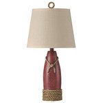StyleCraft Home Collection - Table Lamp, Nantucket Red Finish, Cream Hardback Canvas Shade - Any home would benefit from this nautical themed poly table lamp. The faux rope wrapped around the bottom on this nautical buoy adds a sense of coastal whimsy to any home.  The finish on the base really catches the eye and to top it off, the canvas shade and matching faux rope circle finial really sets this piece apart from other lamps.  This delightful lamp works wonderfully in practically any living room, home office or bedroom.