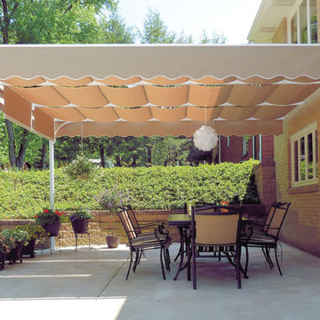 Capri white aluminum structure with canopies, attached to house