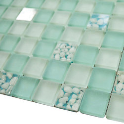Matte Aqua Blue & Glossy White Sea Shells Glass Mosaic Tiles (Square Pattern) - Home Accessories & Decor