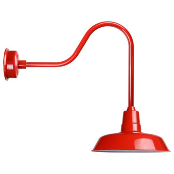 16" Vintage LED Barn Light With Sleek Arm, Red