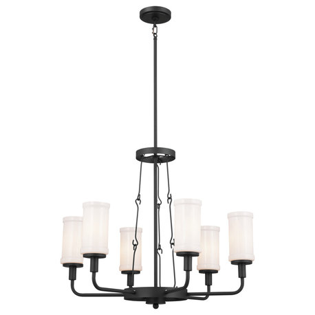 Vetivene Chandelier With Opal Glass, Textured Black, 6-Light