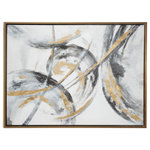 CosmoLiving by Cosmopolitan - Metallic Contemporary Abstract Art Painting in Metallic Gold Wood Frame - This wall art exude natural beauty and sophistication in both color and composition. Showcase your personality and turn your walls into an art gallery with this impressive wall art. Bring contemporary art to your home space with this framed canvas wall decor displayed on your living room or bedroom walls. This item ships in 1 carton. Water color and acrylic paint over a fabric canvas housed in a textured, metallic gold Chinese fir wood frame with a ½” matte black frame between the two. Can be hung horizontally using the sawtooths; nails and screws not included. Suitable for indoor use only. This item ships fully assembled in one piece. This is a single gold colored canvas wall art. Contemporary style.