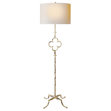 Quatrefoil Floor Lamp in Belgian White with Linen Shade