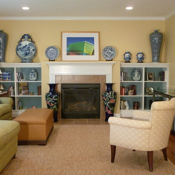 Nature driven family room with Asian Blue and White Porcelain