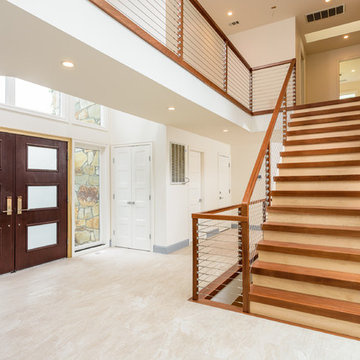 Custom Exotic Mahogany, Maple and Stainless Steal Staircase