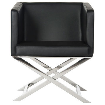 Dionne Bonded Leather Chrome Cross Leg Chair, Black/Chrome