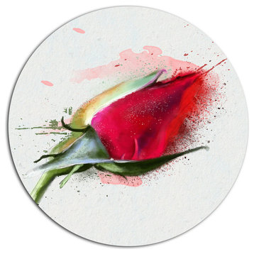 Red Rose Bud Watercolor Sketch, Flowers Disc Metal Artwork, 23"