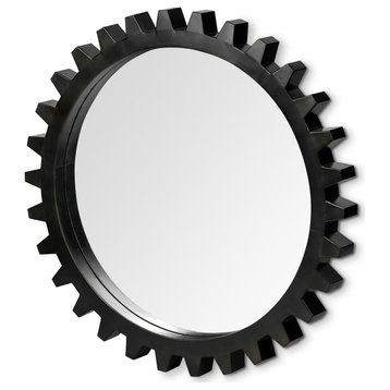 Alloy Black Metal Cog Frame 37" Round Mirror