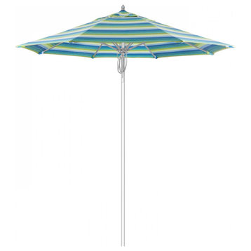 7.5' Patio Umbrella Silver Pole Fiberglass Rib Pulley Lift Sunbrella, Seville Seaside